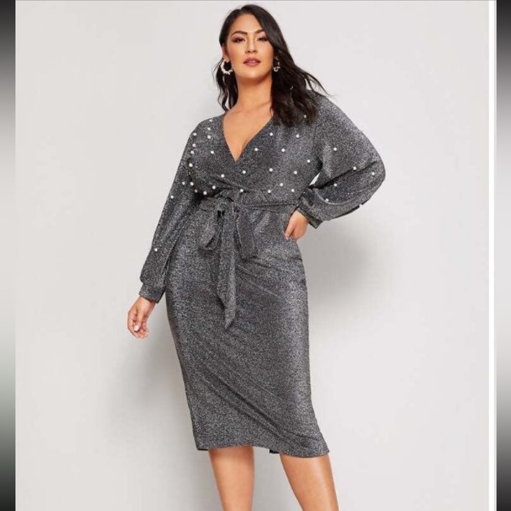 Shein Dresses Shein Metallic Silver Pearl
Dress - Size 1x